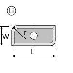 Tekening met maten van omkeermesmet buitenradius links
